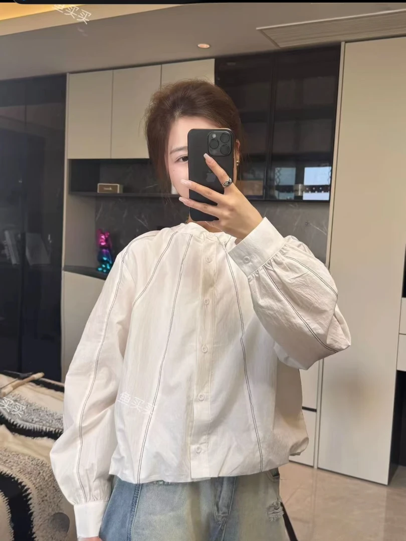 【运补5-8】休闲长袖女中式老钱风秋季时尚衬衫圆领短款成人明线