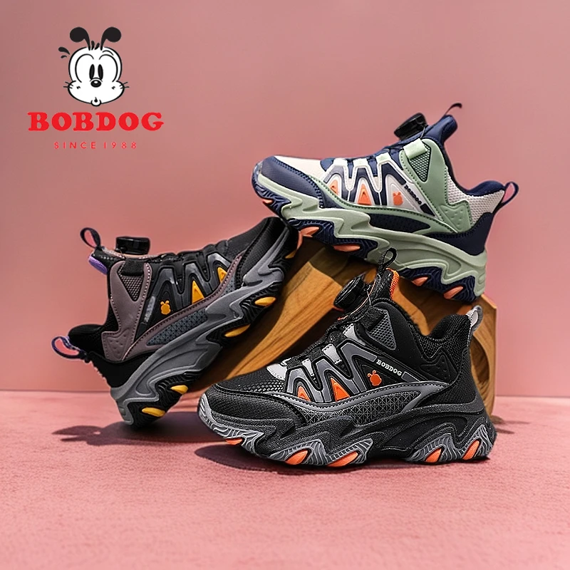 巴布豆春季2025新款男童运动鞋皮面防水儿童鞋子中大童篮球鞋