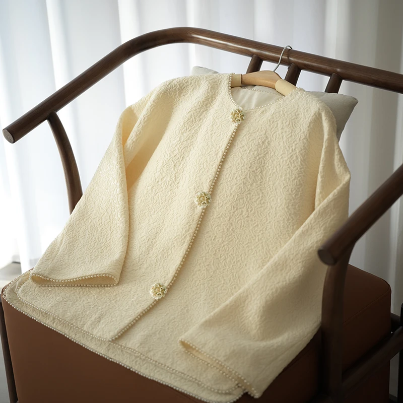 『瓷玉』新中式国风浮毛提花丝毛时尚宽松气质上衣DHSW3802