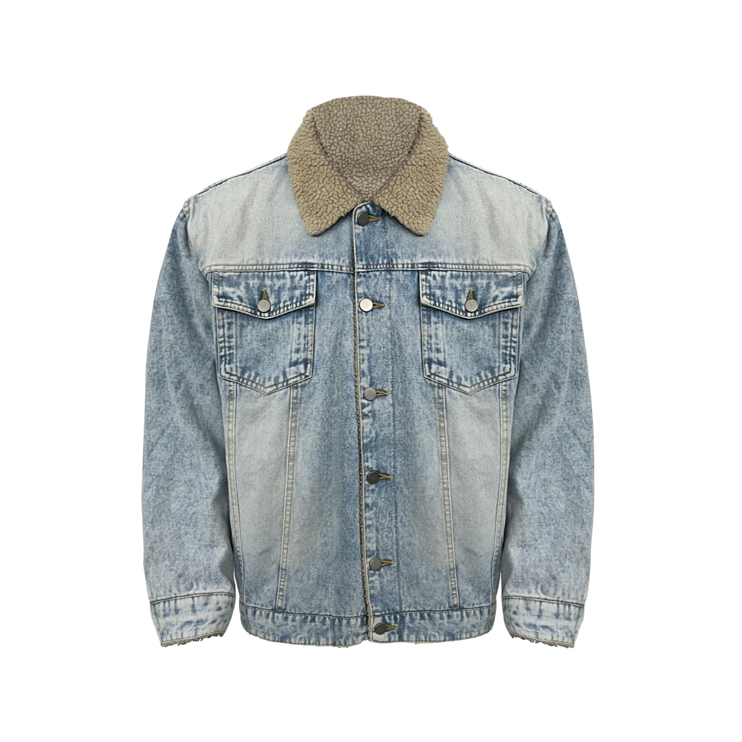 Dehz25FW牛仔水洗夹克羊羔绒外套男女vintage美式复古蓝重工冬季
