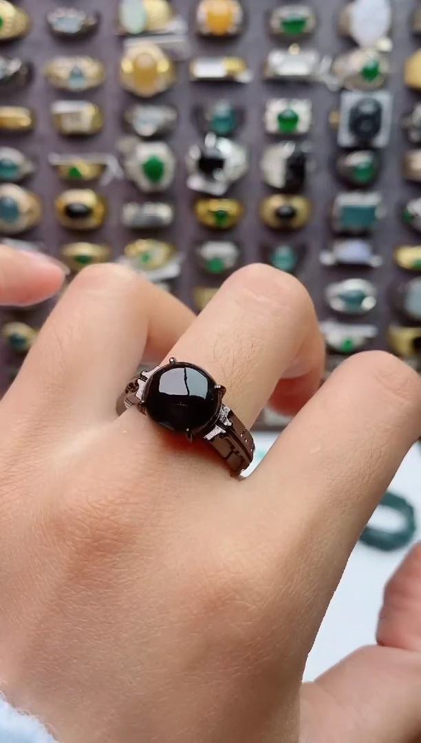 银S925镶嵌戒指翡翠天然翡翠男戒