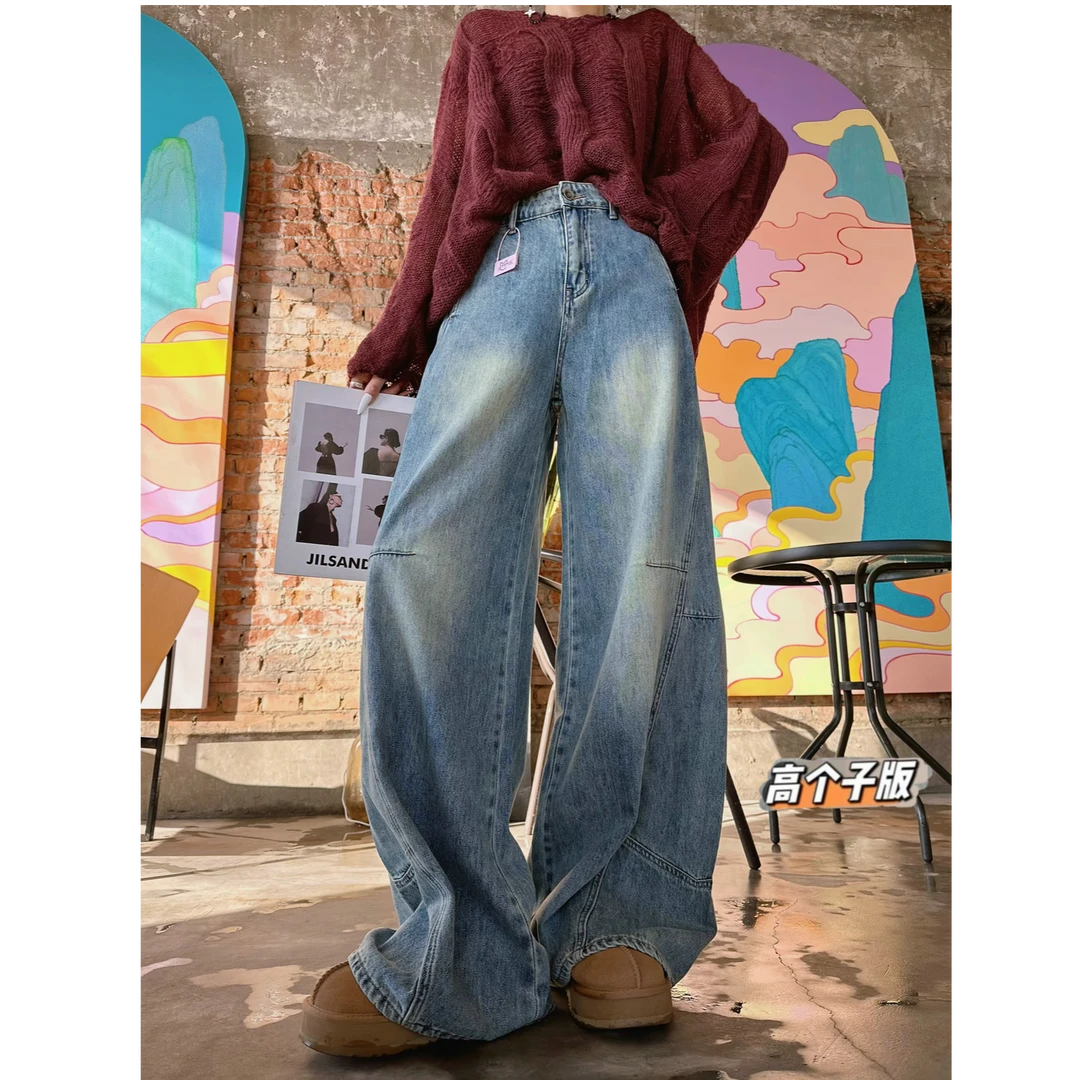 猫猫家加长女裤春夏美式复古做旧57017//做旧弯刀裤