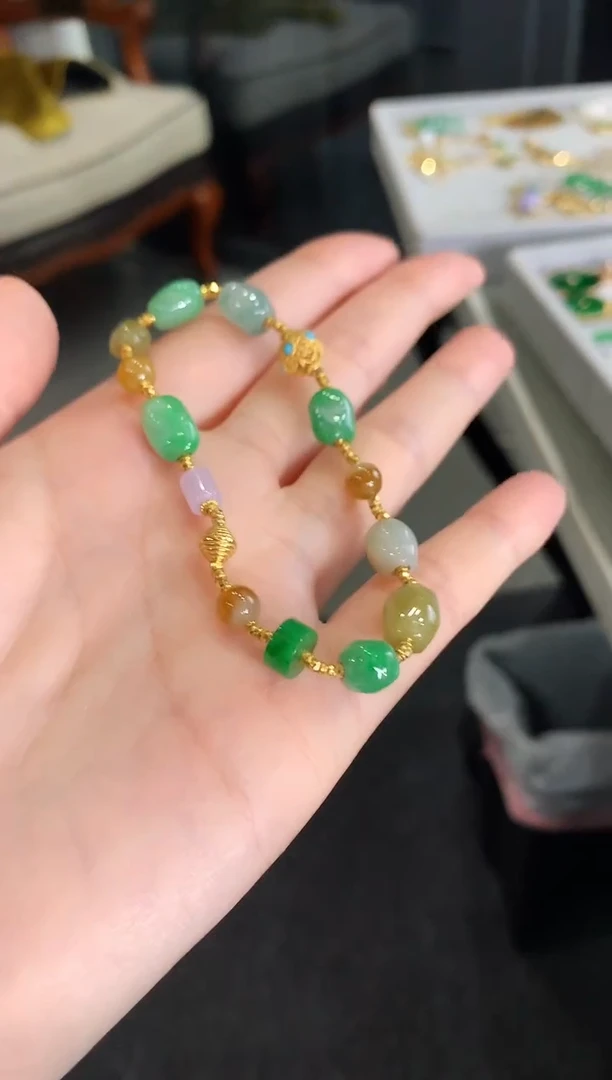 【闪购商品】翡翠手串18K金镶嵌手饰