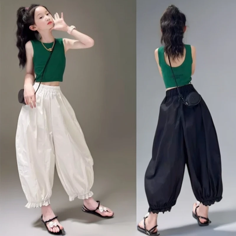 女童夏季套装2025新款儿童洋气无袖背心夏装女孩百搭束脚裤两件套