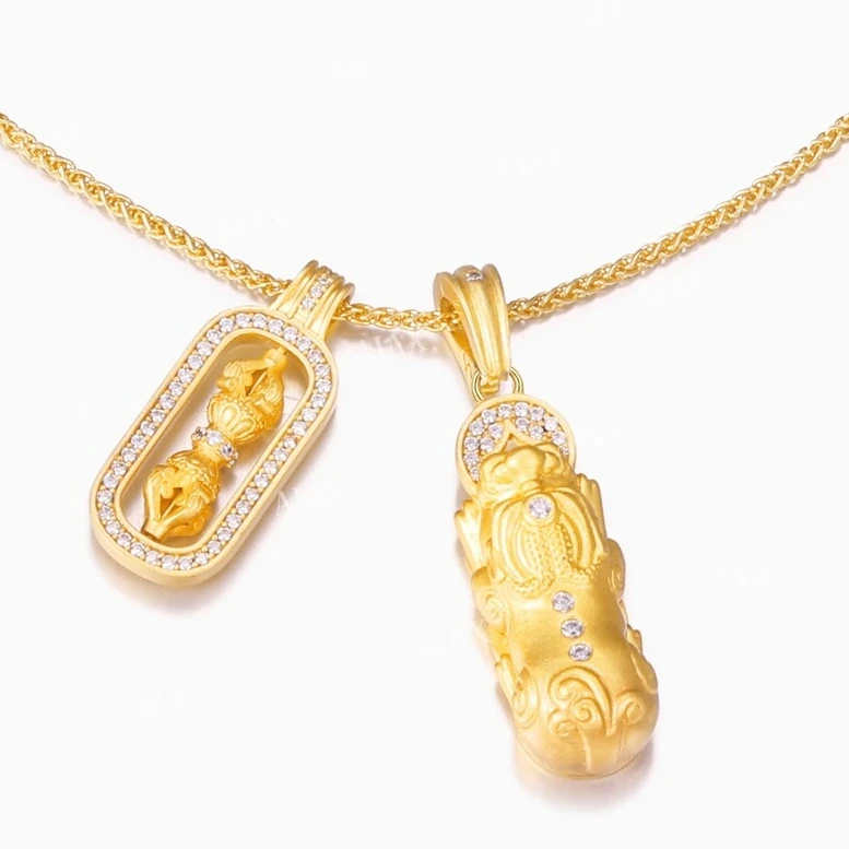 18K 金镶嵌貔貅金刚杵韦雪同款吊坠赠链b02