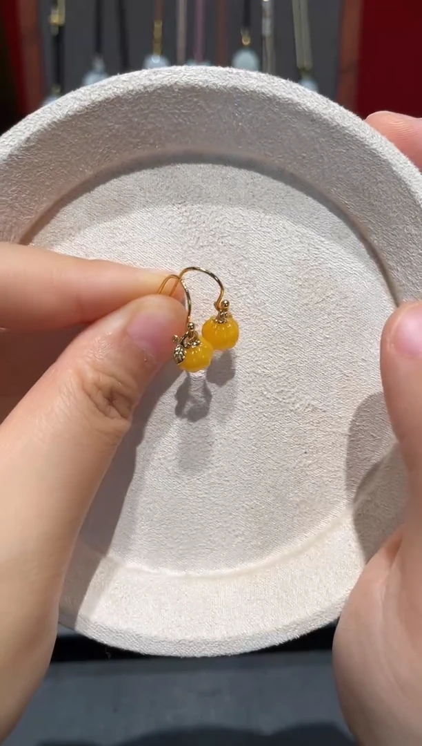 琥珀颈饰银S925镀金镶嵌南瓜耳饰