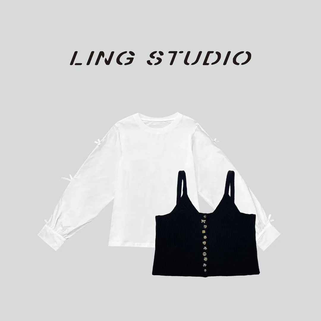 LING/STUDIO『甜妹频率』早春减龄设计感衬衫背心真两件套装5122692