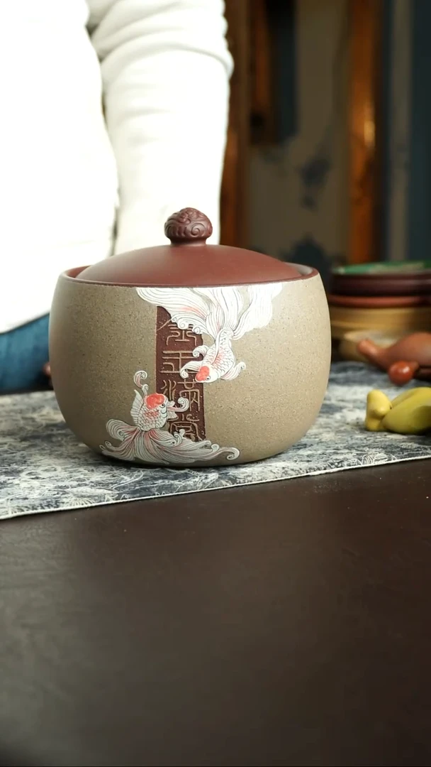 茶杯紫砂43号 样品特惠金鱼茶叶罐350克 宜兴紫砂原矿作品