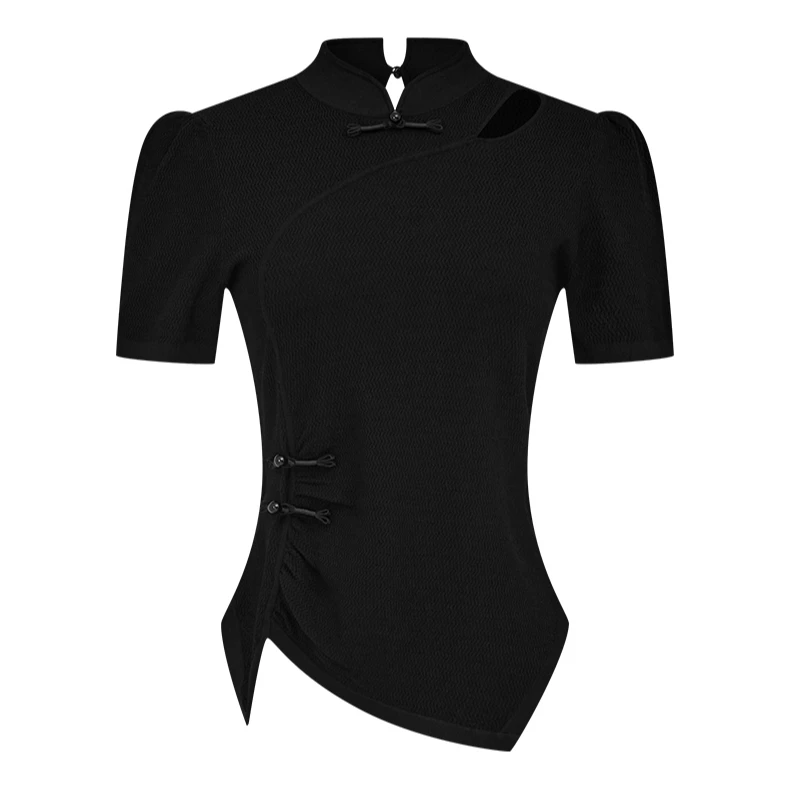 【商场同款】曼德诗纯色T恤新款国风水波纹冰感纱套头衫M733110743