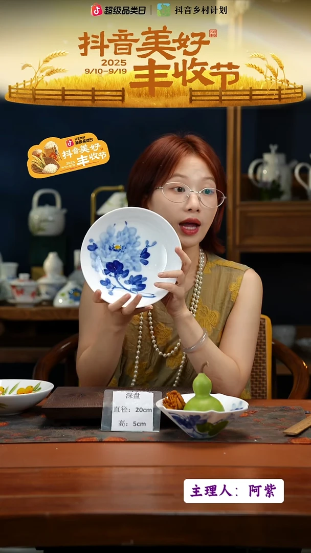 陶瓷景德镇高温釉中彩深盘直径20高5