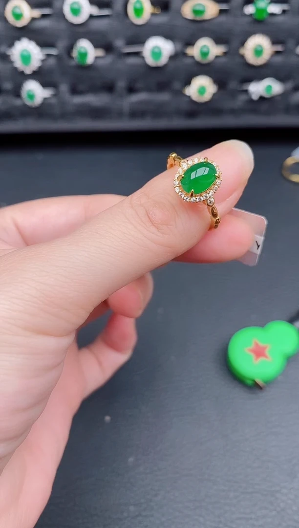 银S925镶嵌戒指翡翠天然a货翡翠57