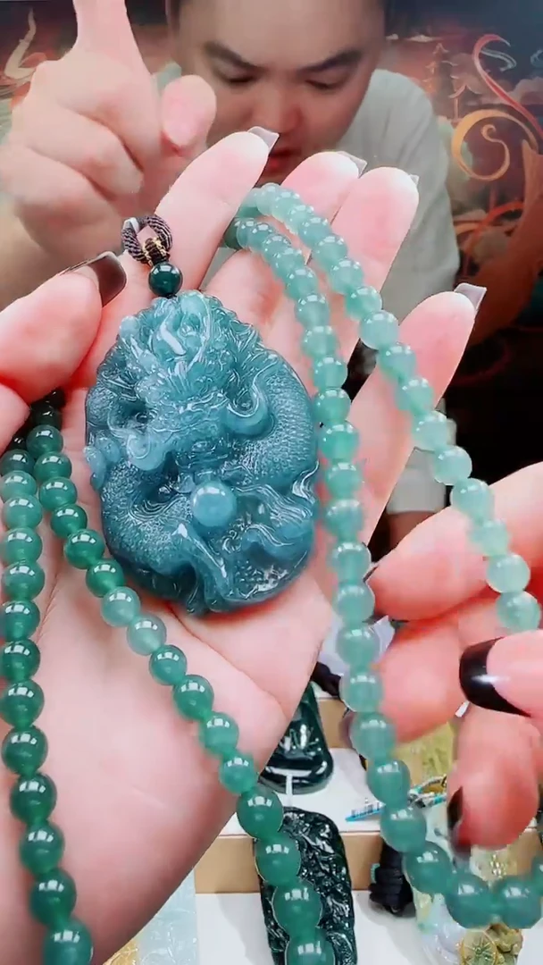 颈饰未镶嵌翡翠多样性发其一78397龙牌+珠链