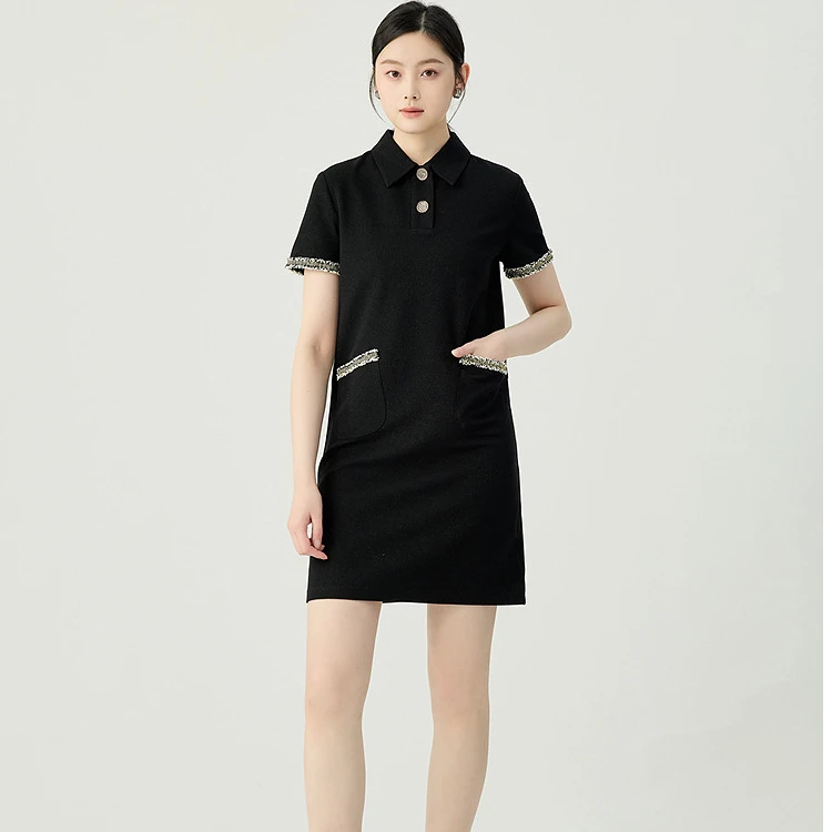 GIRDEAR/哥弟Polo领H版小香风葱纱针织短袖连衣裙150007