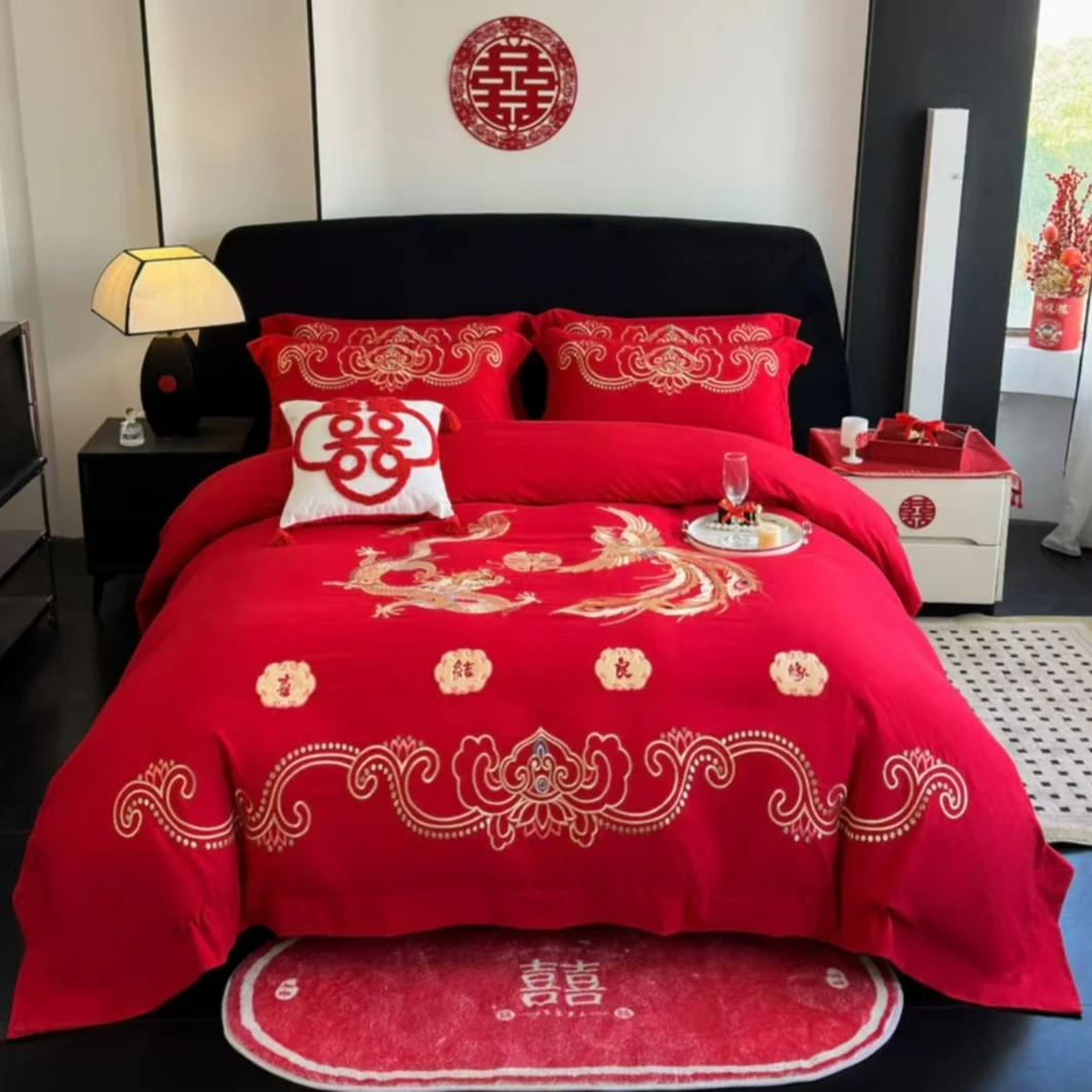 【胡浩】四件套新款万针刺绣全棉婚庆四件套款式随机