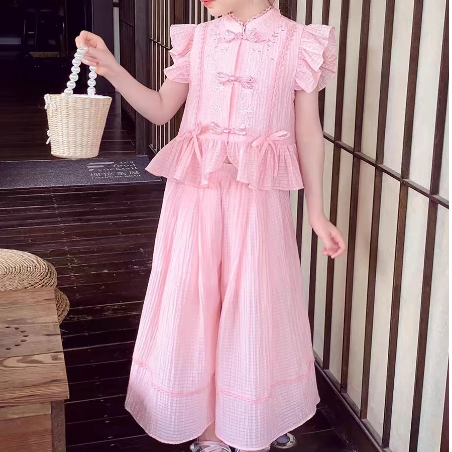 女童套装2025中式阔腿裤短袖夏装新款国风休闲洋气儿童超萌两件套