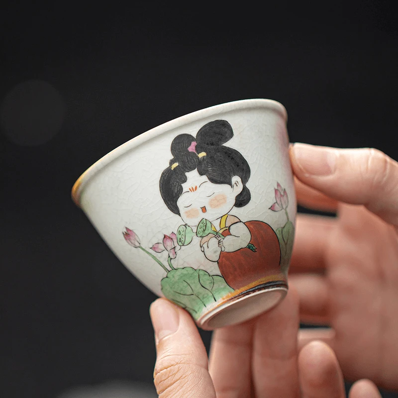 【唐美人】柴烧荷花仕女斗笠杯160ml