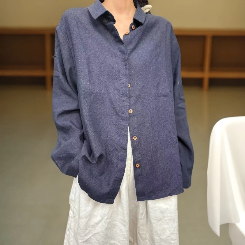 《初秋蓝墨》自制款高级定制汉麻衬衣外搭