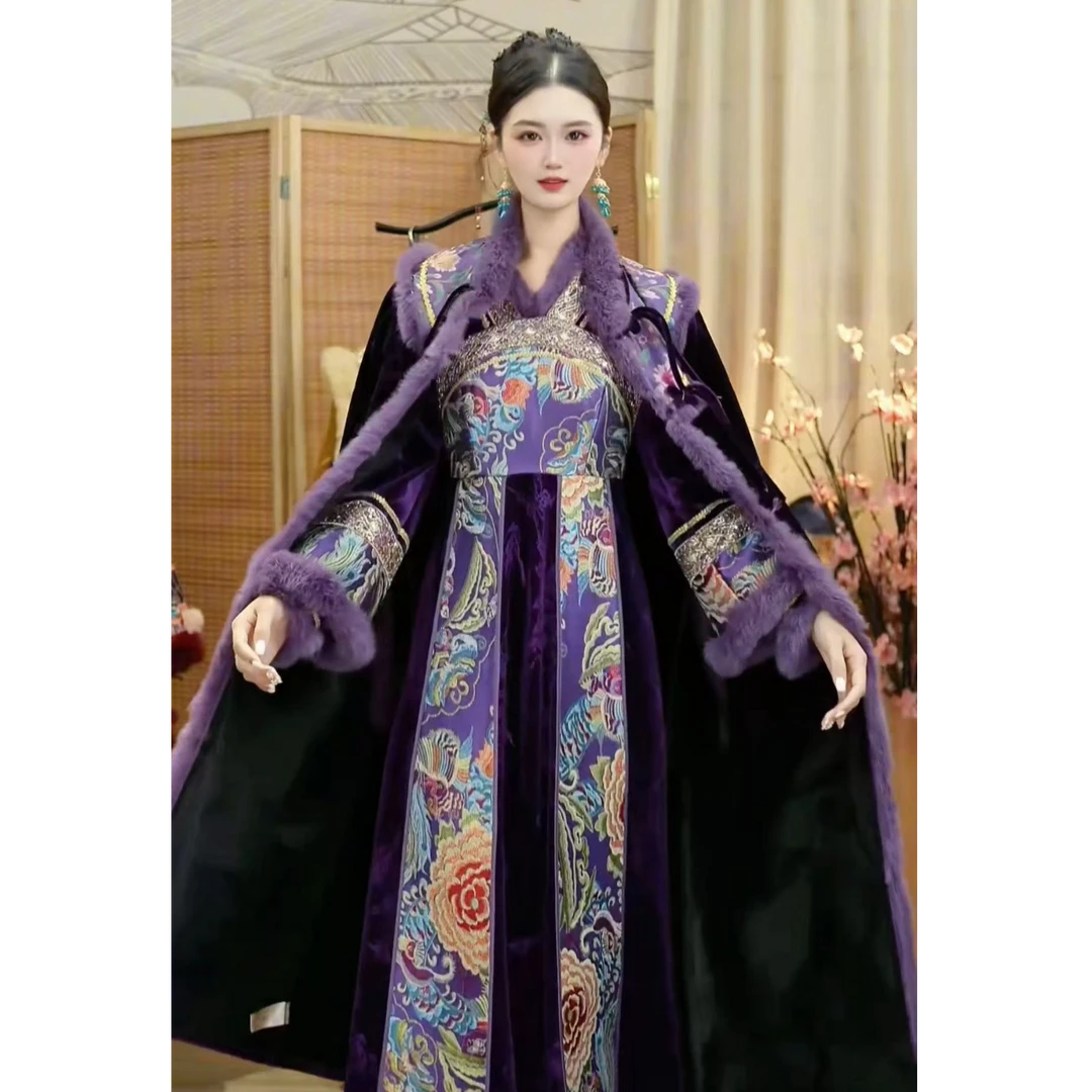 羽唐名2025冬季新款紫色加绒复古日常女装外套5822）