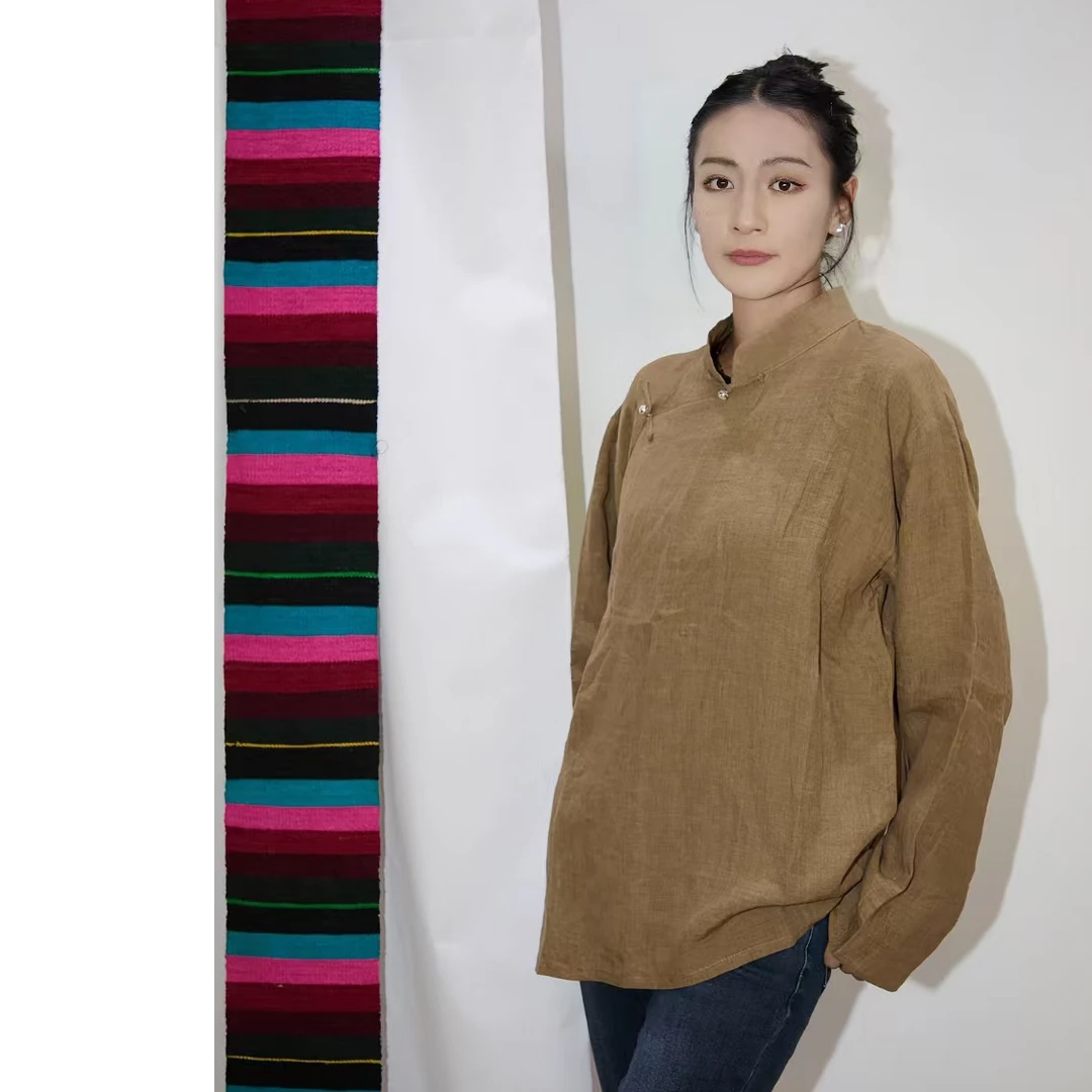 进口亚麻高端砂洗肌理感诺日藏式男女衬衫