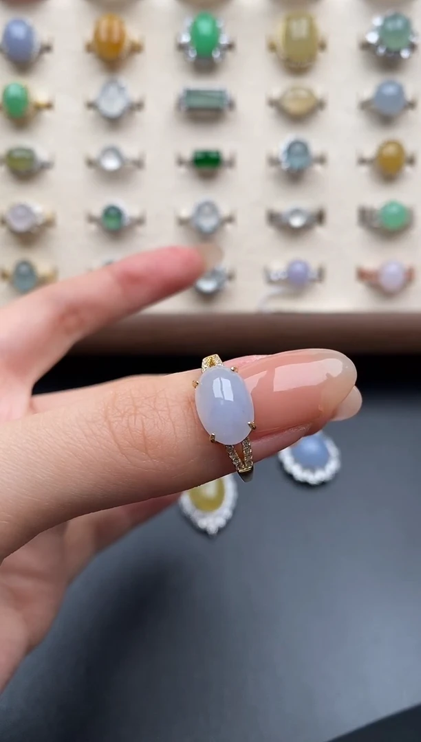 银S925镶嵌戒指翡翠一物一证一礼盒