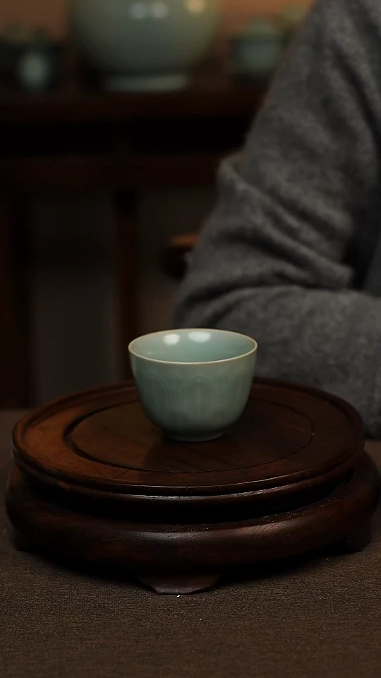 瓷片仿古天青莲心杯50ml 微瑕 不带礼盒