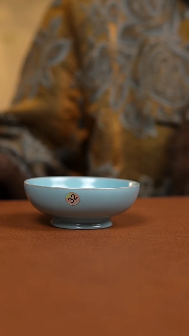 瓷片如*夫仿古天青卷足普洱杯瑕32