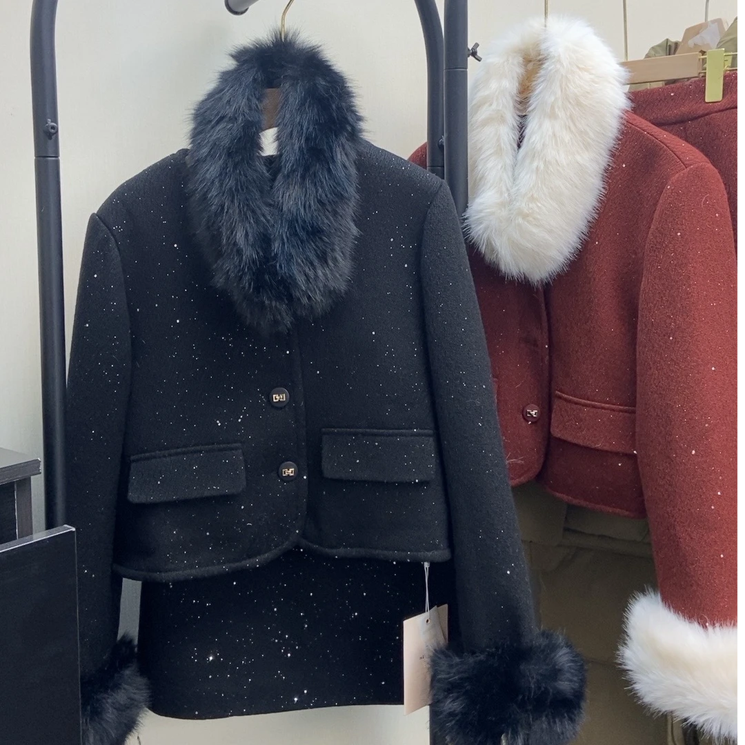 短款新年战袍外套+半身裙两件套女时尚