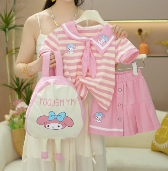 逗小铺【七尚】夏款新款女童休闲夏季短袖韩版卡通洋气短裙套装P006