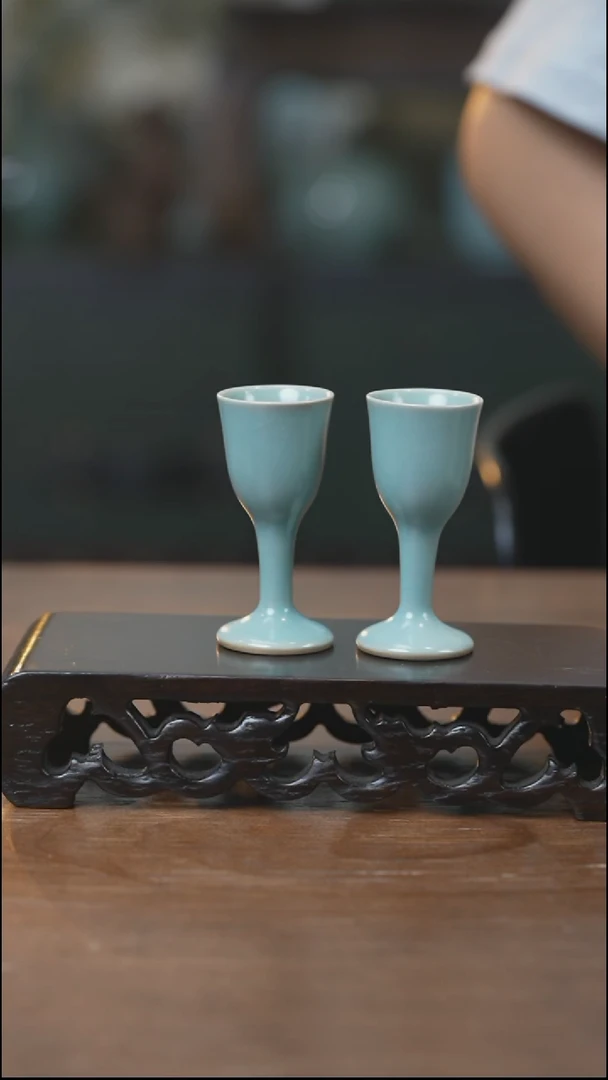小酒杯一对 汝瓷 （拾汝）（天青）
