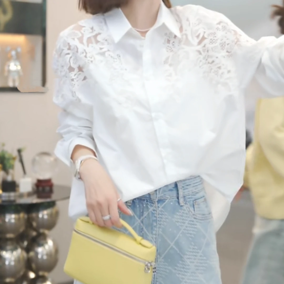 设计感法式蕾丝白色衬衫上衣女2025春季新款时尚休闲气质轻奢衬衣