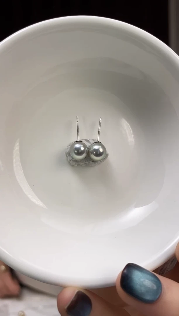 银S925镶嵌耳饰海水珍珠7-8真多麻耳饰