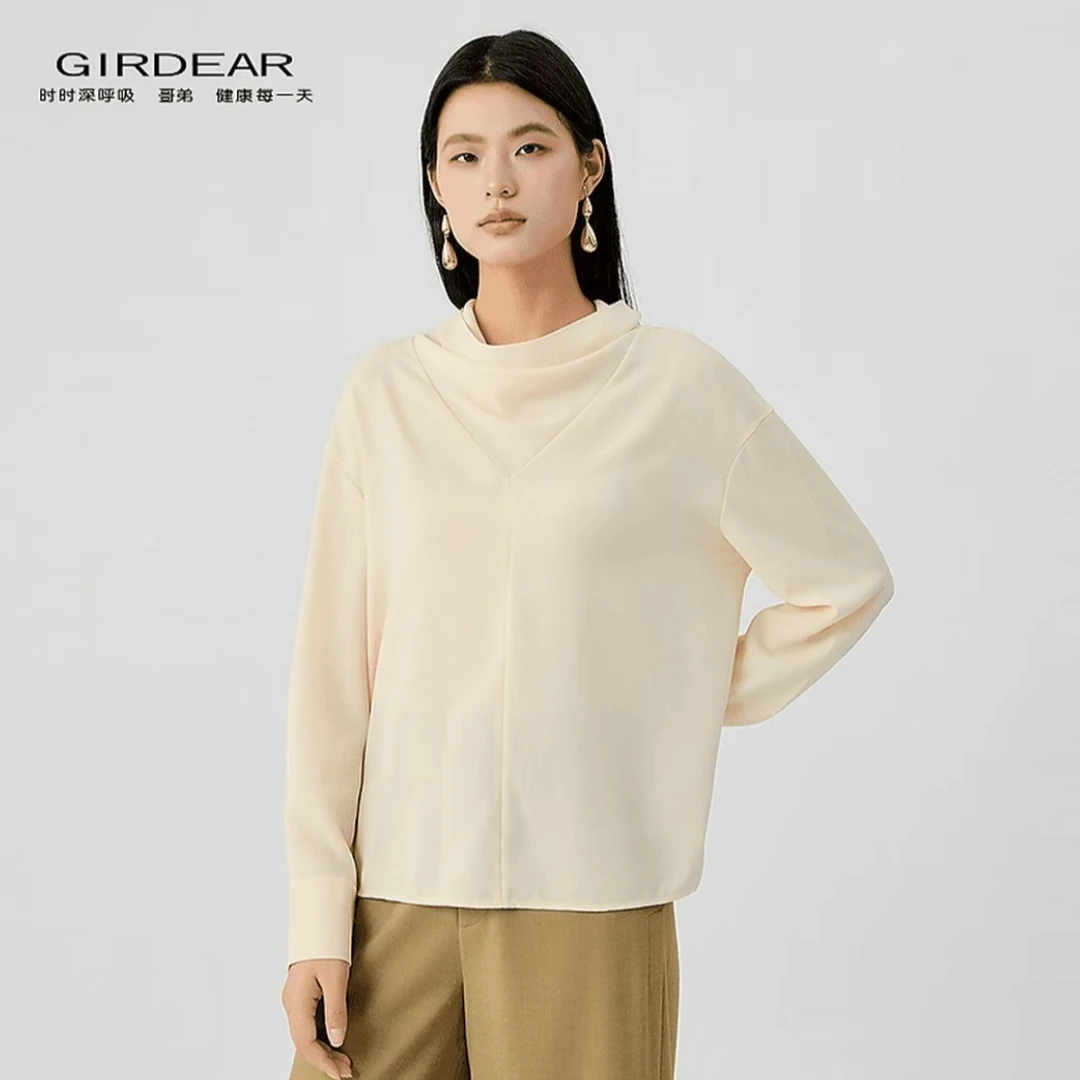 GIRDEAR/哥弟25夏季新款设计长袖冰感上衣 130089针织白色简约