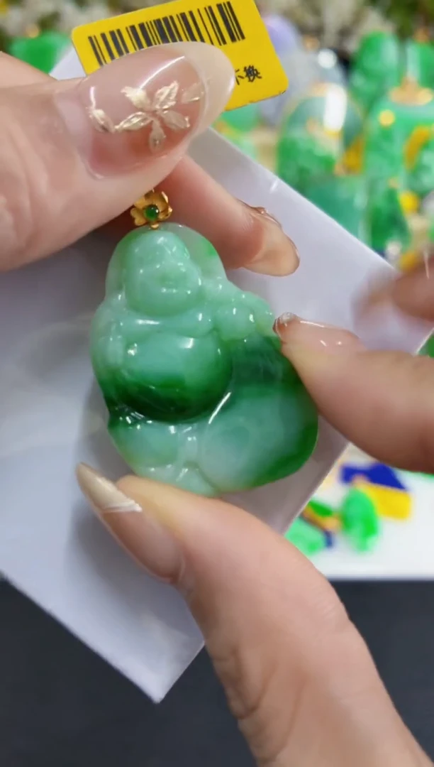 吊坠(不含链)18K金镶嵌翡翠挂件