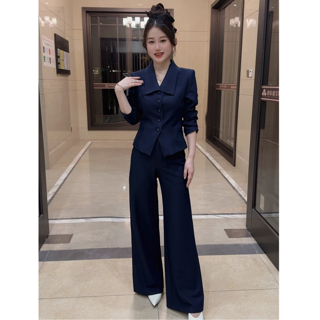 2025秋季新款通勤老钱风轻奢西装套装时尚套装修身直筒裤显瘦两件