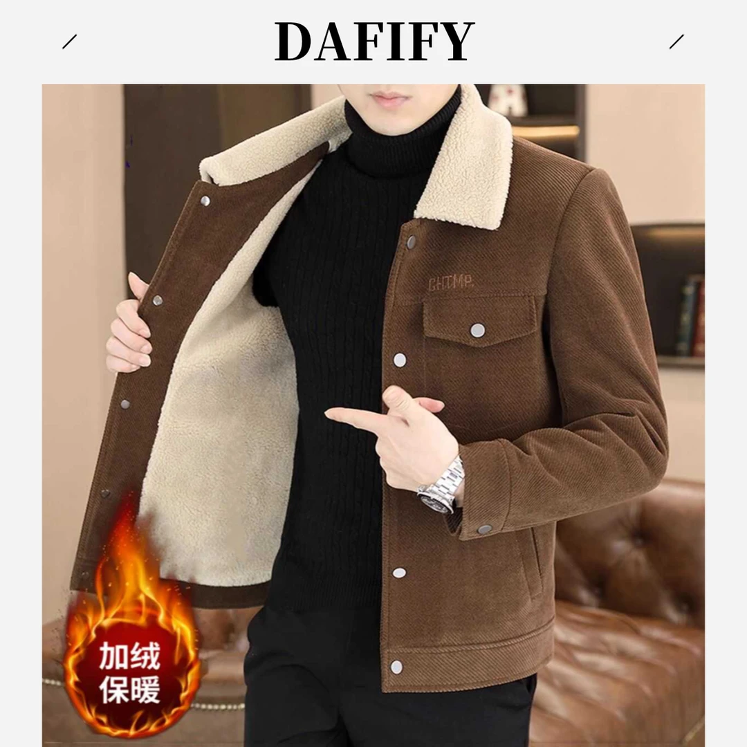 DAFIFY宽松型冬季字母羊羔毛领真皮青加厚耐磨男士冬季痞帅