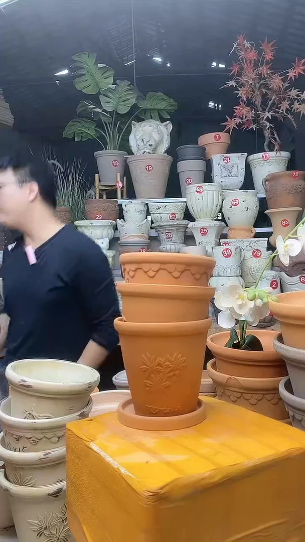 【闪购商品】缸3套13*13红白陶巴洛克香草橄榄送托盘
