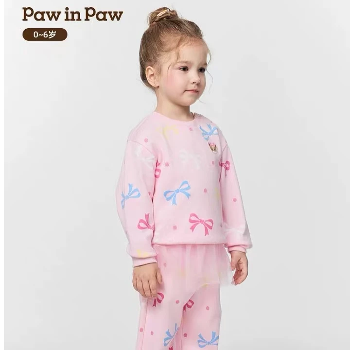 PawinPaw童装25年秋冬新款女宝蕾丝装饰圆领套装PCSMF4881E