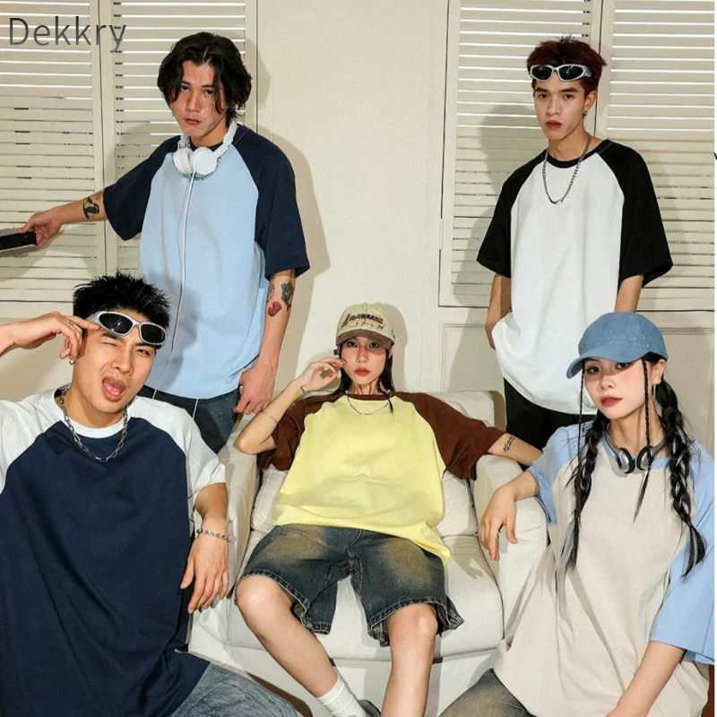 Dekkry美式休闲夏季短袖常规T恤秋冬时尚撞色拼接潮流百搭