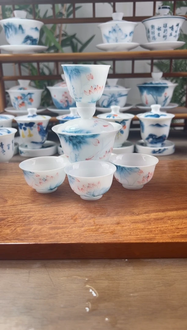 用****3全品高冰蓝莲150ml三才盖碗+小和顺杯3个+闻香杯1个