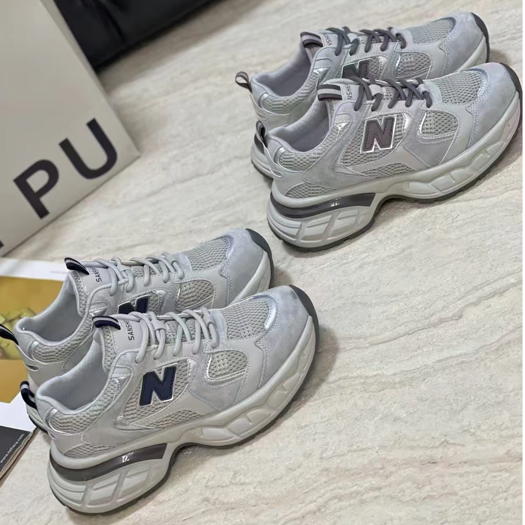 真皮厚底老爹鞋女轻便增高显脚内增高小百搭运动鞋jk森林喵制服鞋