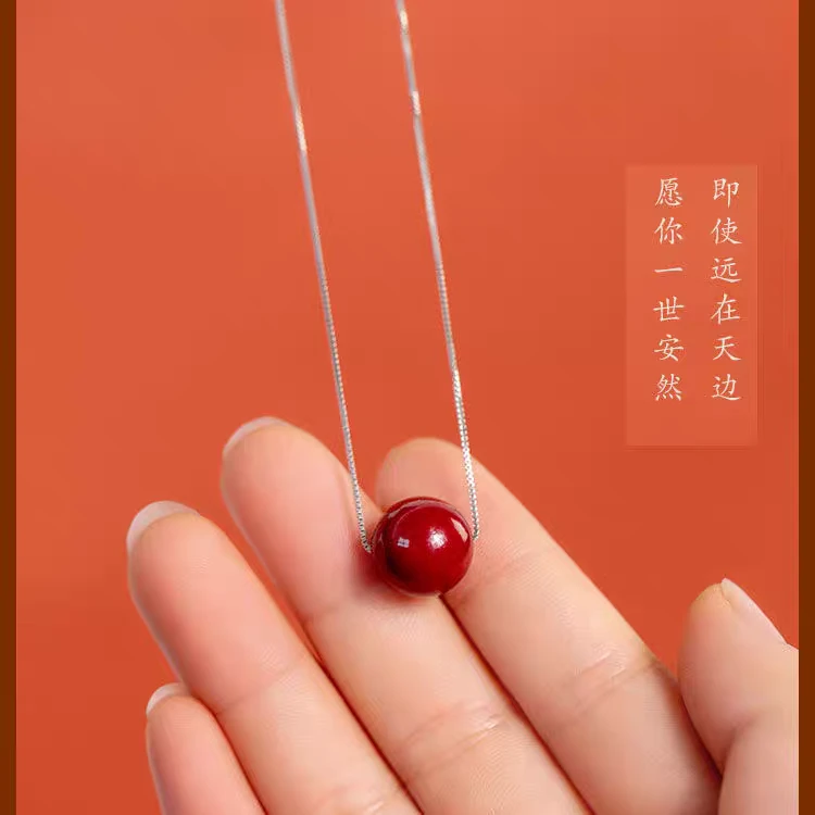 含辰砂工艺品天然朱砂晶粉砂晶体砂纯银s925银链锁骨链转运珠