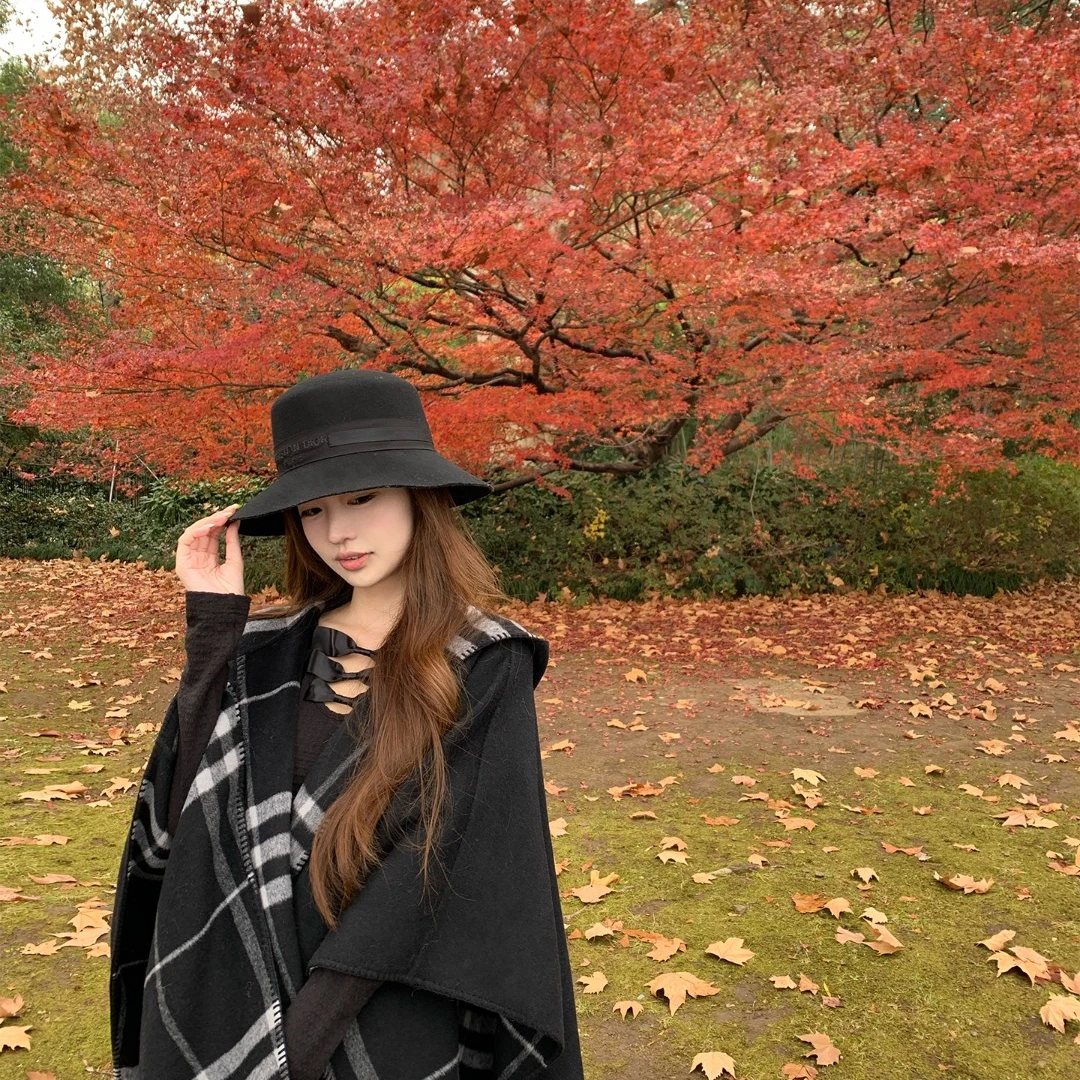 SourceWithU 12.30 伦敦落叶 bbr连帽50羊毛格纹双面斗篷披肩大衣