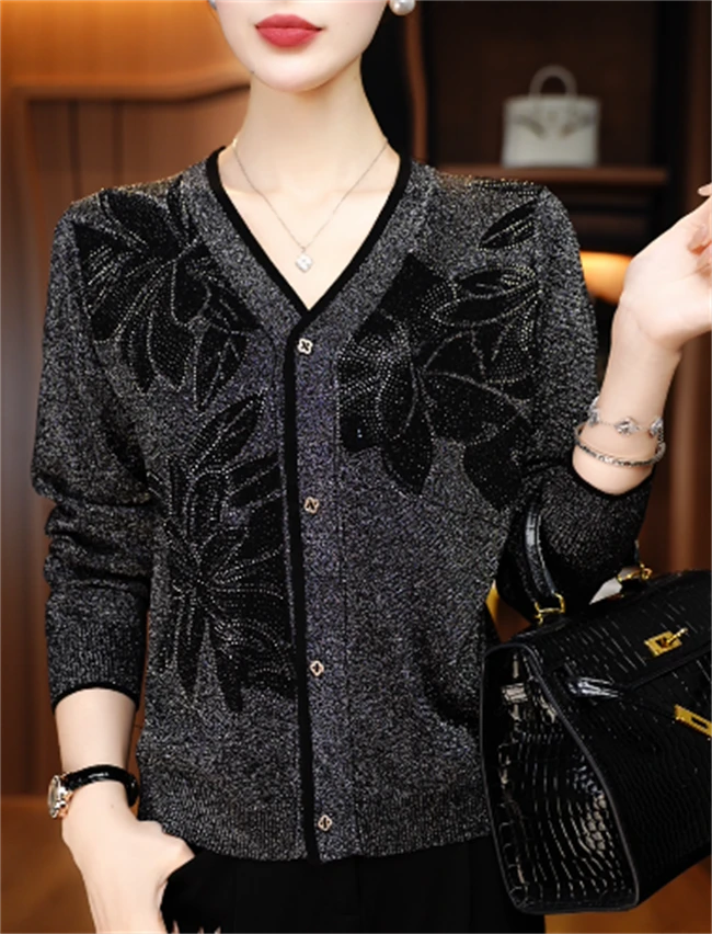 千渝 春秋针织开衫抗起球高端显瘦百搭减龄气质时尚套头V25Z156