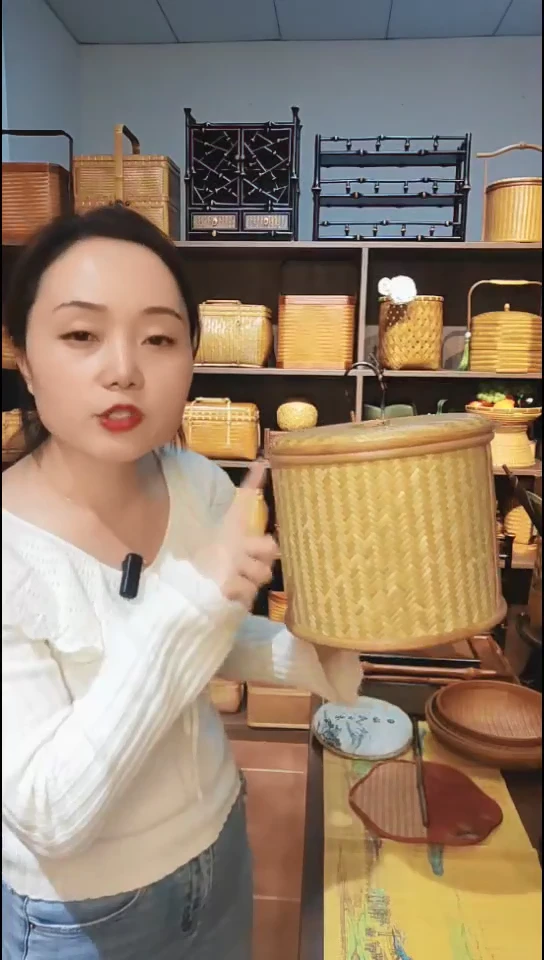 竹本色竹篾编茶饼桶