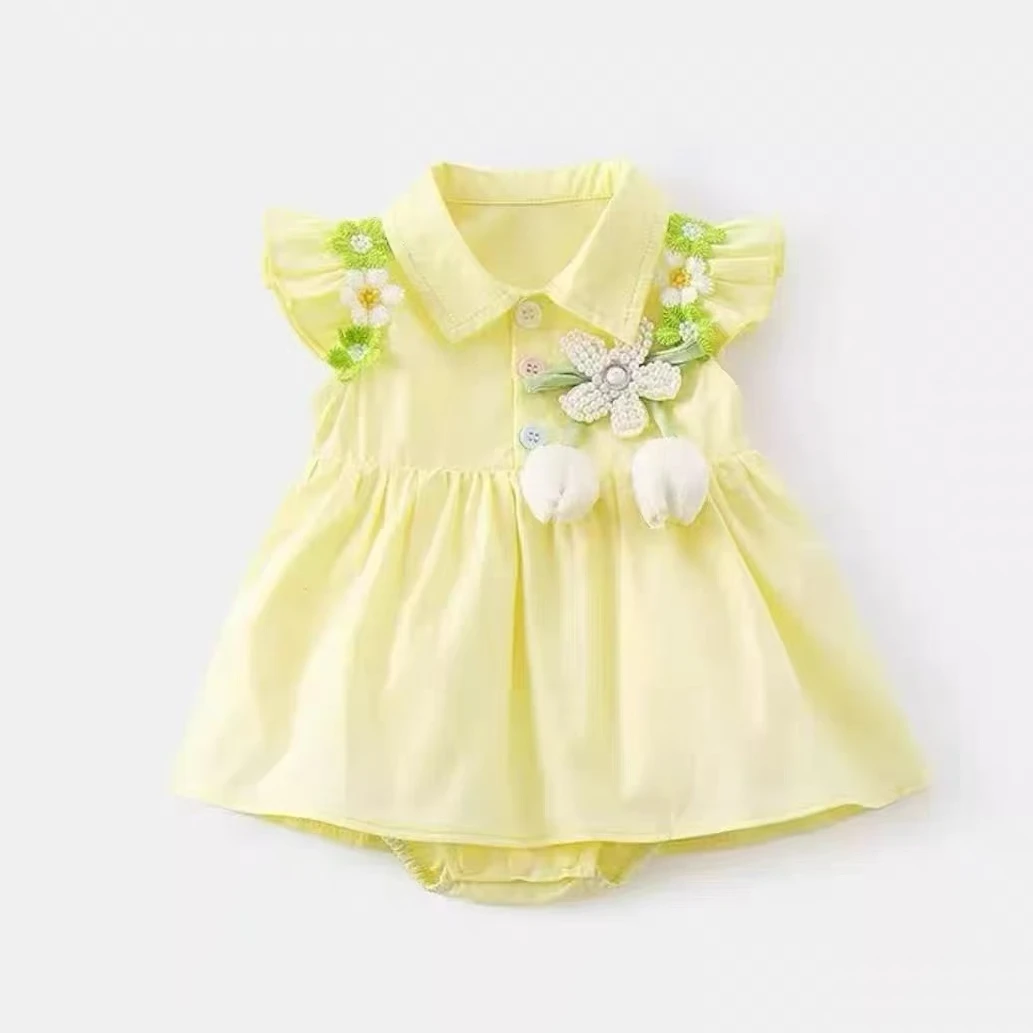 婴幼儿夏季飞袖郁金香小花女宝夏款洋气包屁衣