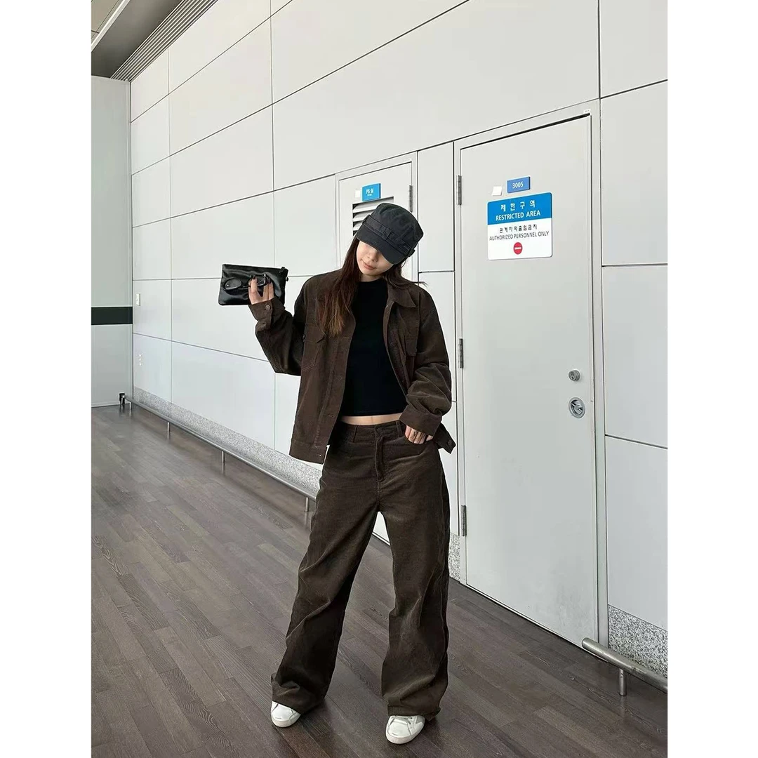 新款美拉德灯芯绒阔腿裤C 9430#