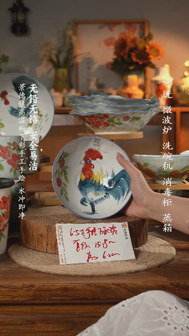 瓷景德镇高温瓷釉下彩手绘陶瓷万能