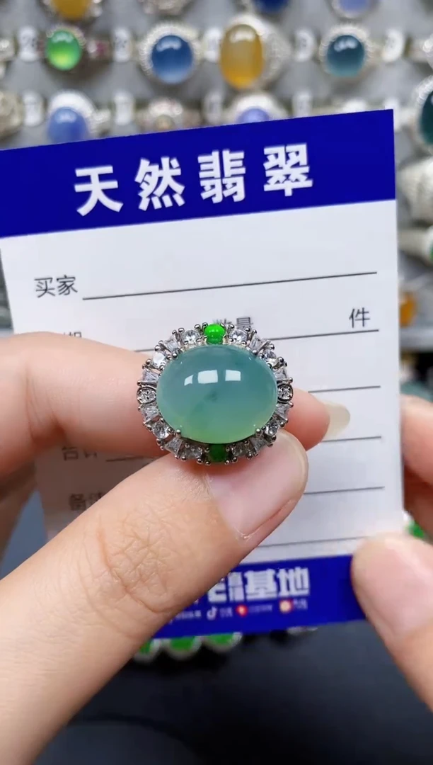 翡翠戒指银S925镶嵌86