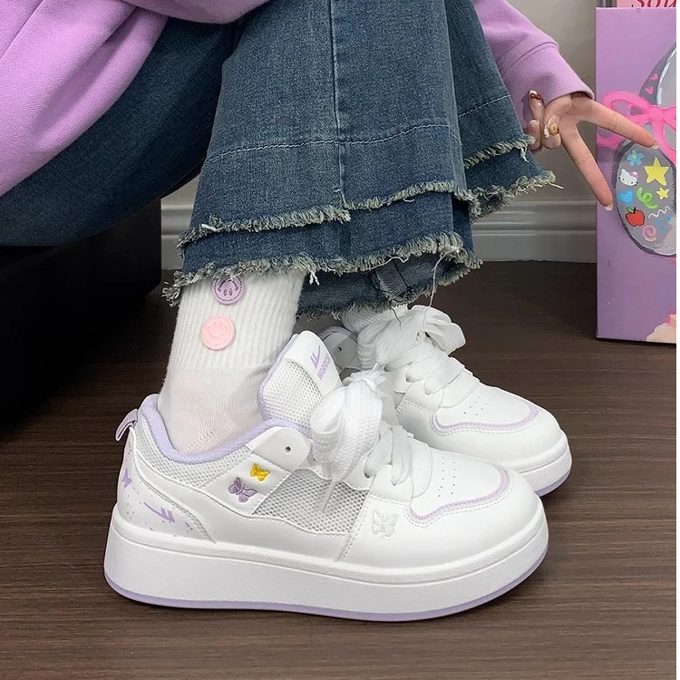 回力爆改欧若风透气刺绣拼色蝴蝶结个性设计原创女软底百搭小白鞋