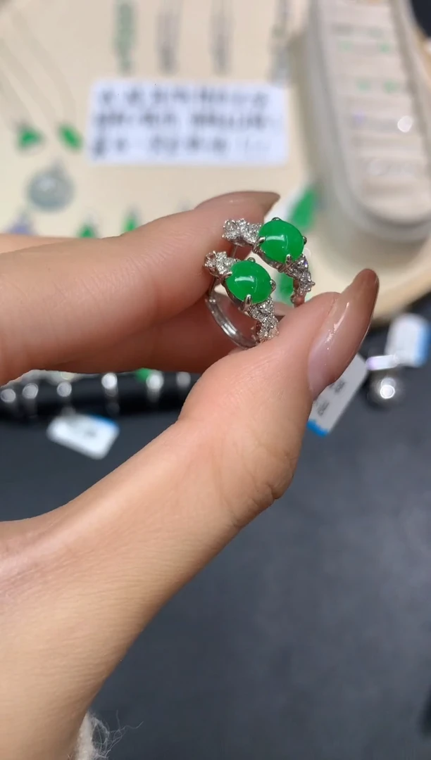 18K金镶嵌翡翠耳饰耳饰A464|6800